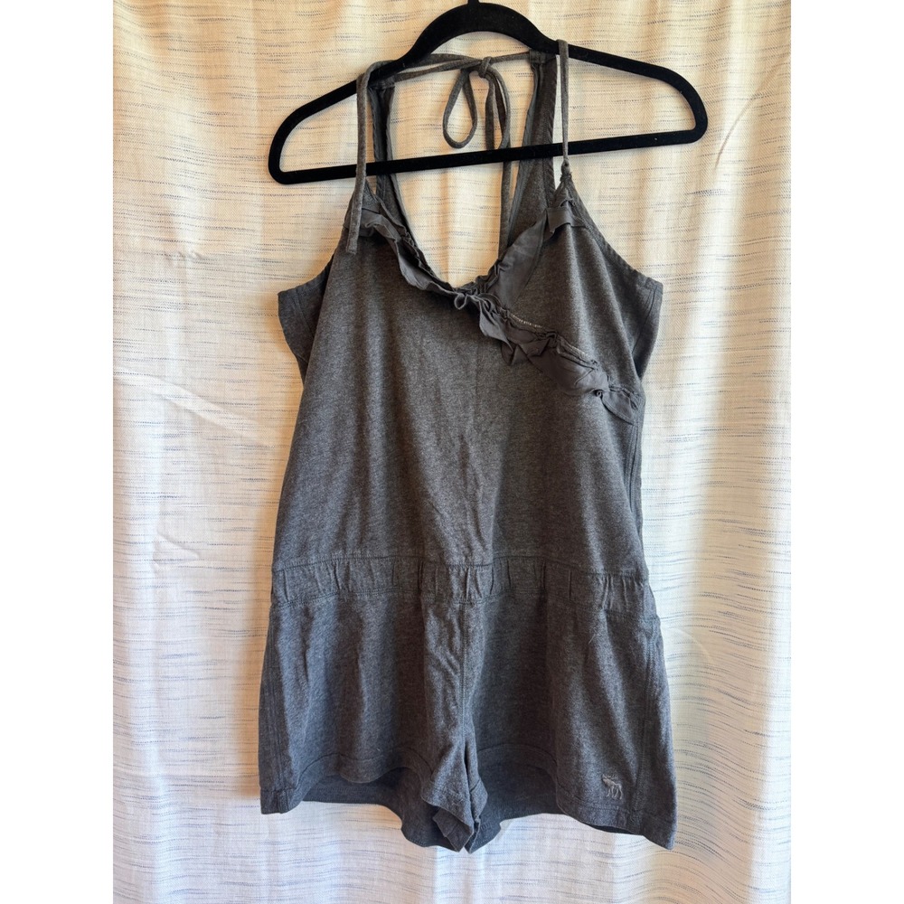Abercrombie & Fitch Grey Ruffle Halter Romper Jersey Knit Charcoal Large
